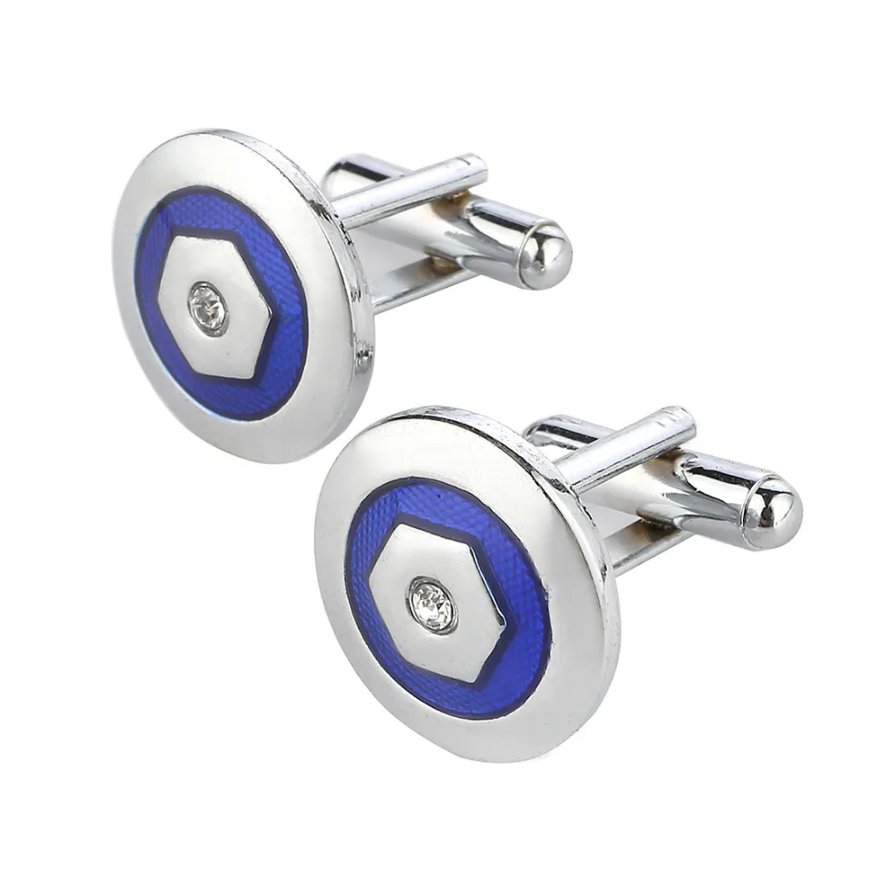 Роскошные запонки для рубашек мужские брендовые на пуговицах синие круглые