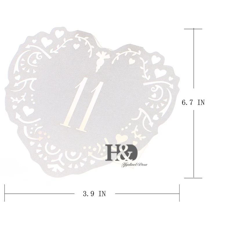 10 шт./компл. настольные карты цвета слоновой кости с сердечками номером стола от 11