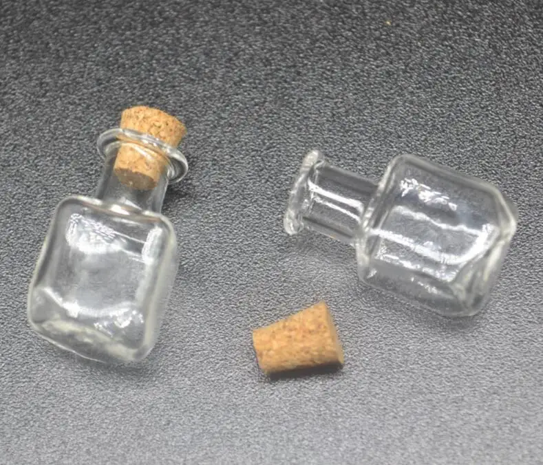 

20pcs square handmade diy Glass CUBE vial cork stopper Lampwork pendant charm 2ml box tiny Perfume essential oil Bottle Findings