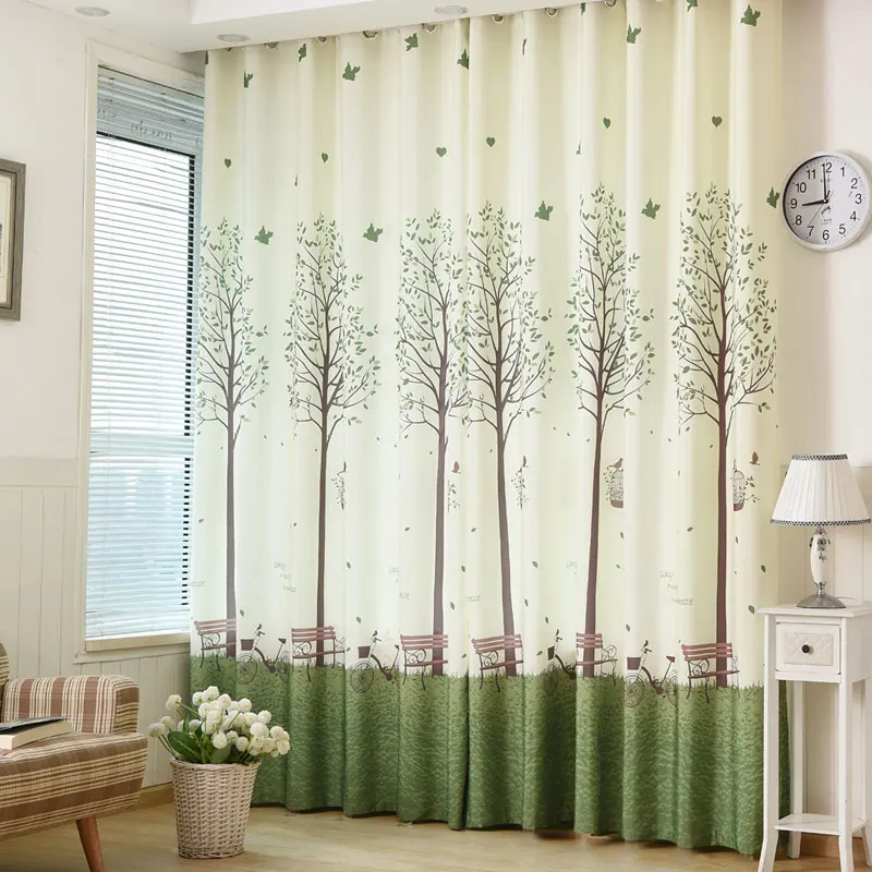 Затемненные занавески на окна двери с принтом зеленого дерева для гостиной