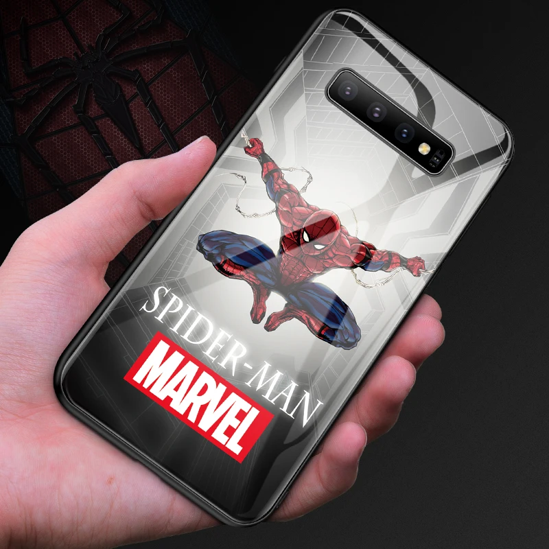 Чехол из закаленного стекла Marvel с человеком-пауком для samsung Galaxy S10 e 5G S8 S9 Plus Note 8 9 10 Pro, чехол для телефона с изображением Мстителей