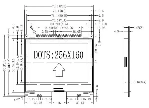 20PIN COG 256160 ЖК-модуль ST75256 Привод IC SPI/I2C/параллельный интерфейс 3,3 V 5 V белый/синий подсветка