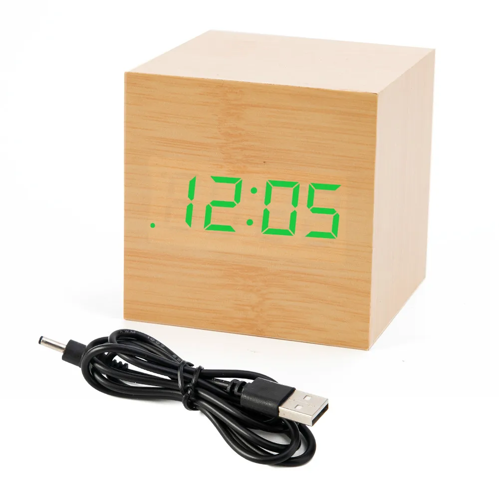 Bamboo Wood Green Деревянные часы современный Цифровой дный светодиодный стол часы будильники детский электронный таймер календари электронные часы настольные электронные часы электронные настольные часы будильник детский - Цвет: Bamboo Wood Green