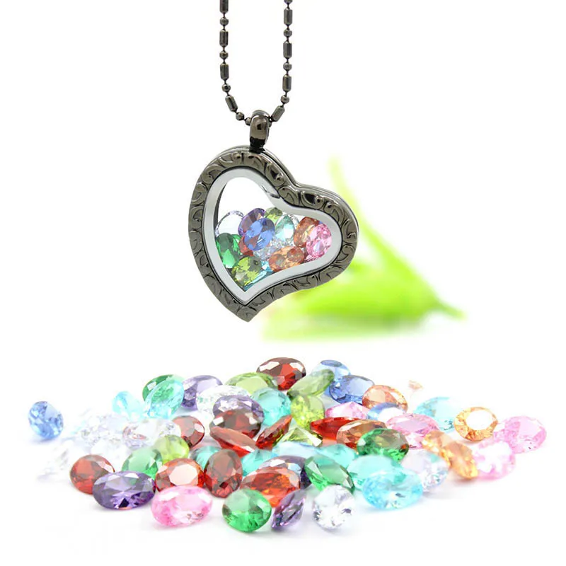 Diylocket 12 шт./лот циркон овальной Birthtones Подвески Цвета жемчужное Двойное сердце