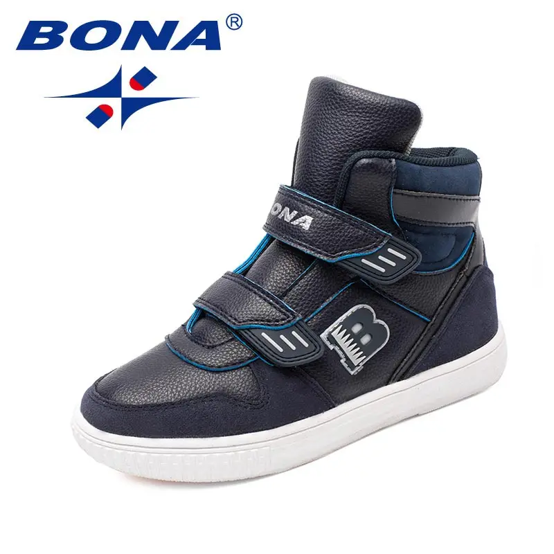 DEEP BLUE SLIVERGREY BONA/Новое поступление; типичный стиль; детские ботинки на липучке; зимняя обувь для мальчиков; уличные модные кроссовки; мягкий светильник; - Цвет: DEEP BLUE SLIVERGREY
