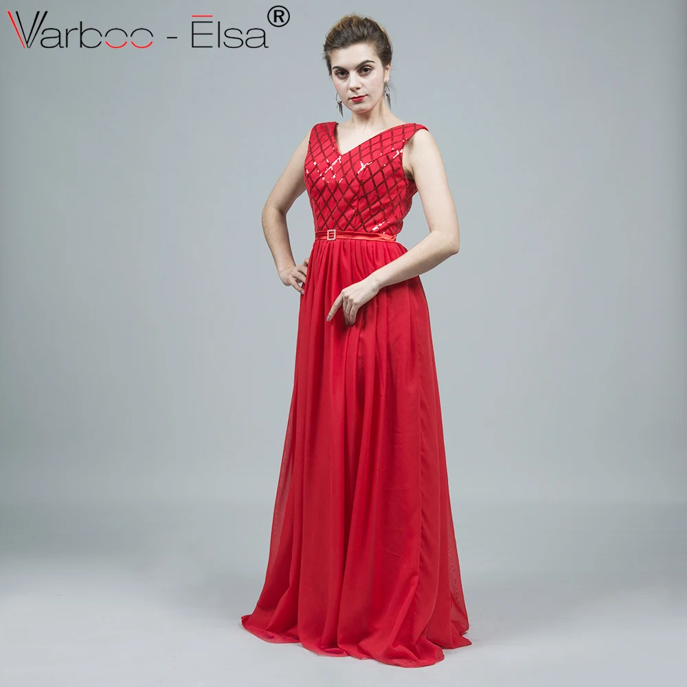 VARBOO_ELSA Red Glitter Sequine Chiffon Formal Gown 2018 Hot Sale Cheap Long Prom Dress In Stock Evening vestidos de festa | Свадьбы и