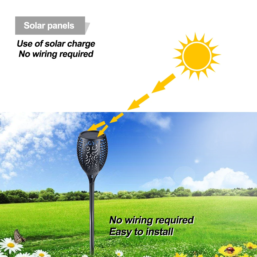 Динамический эффект пламени солнечные лампы IP65 Водонепроницаемый газон свет сад