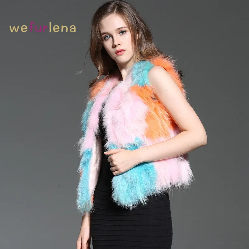 Welfurlena акция Женский жилет из натурального меха 2017 Осень и зима куртка енота с