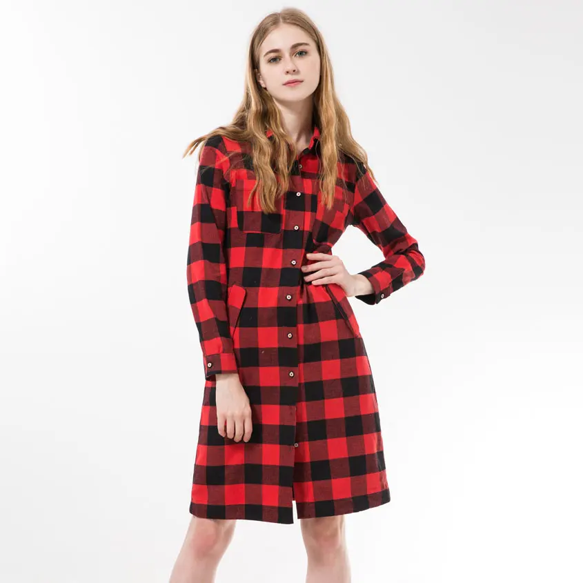 Dioufond Autumn Women Long Shirt Sleeve Red Plaid Blouses Chemise Femme Manche Longue Blusas Femininas New |