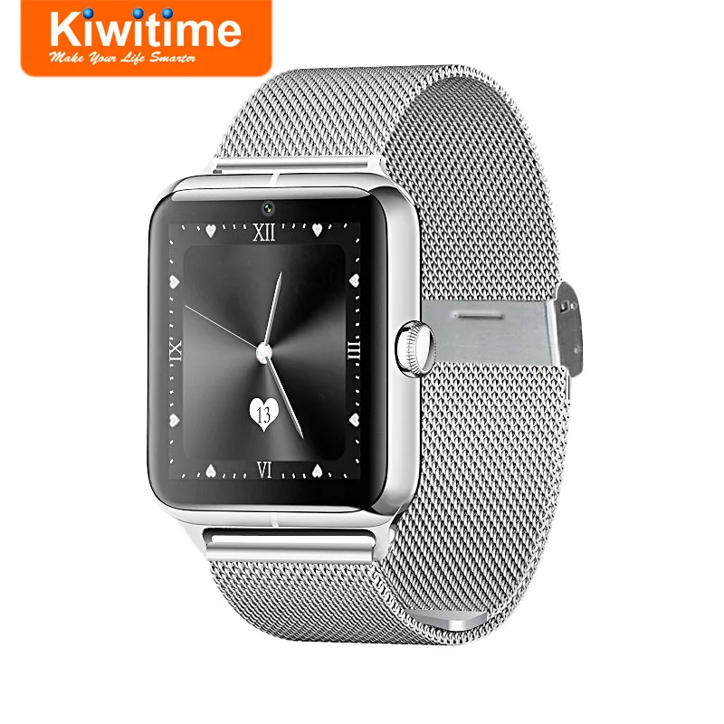 Серебристый KIWITIME KT05 Bluetooth Смарт часы подключены NFC sim-карта камера для мужчин и женщин металлический ремешок Smartwatch для Apple iPhone Android телефон - Цвет: Серебристый