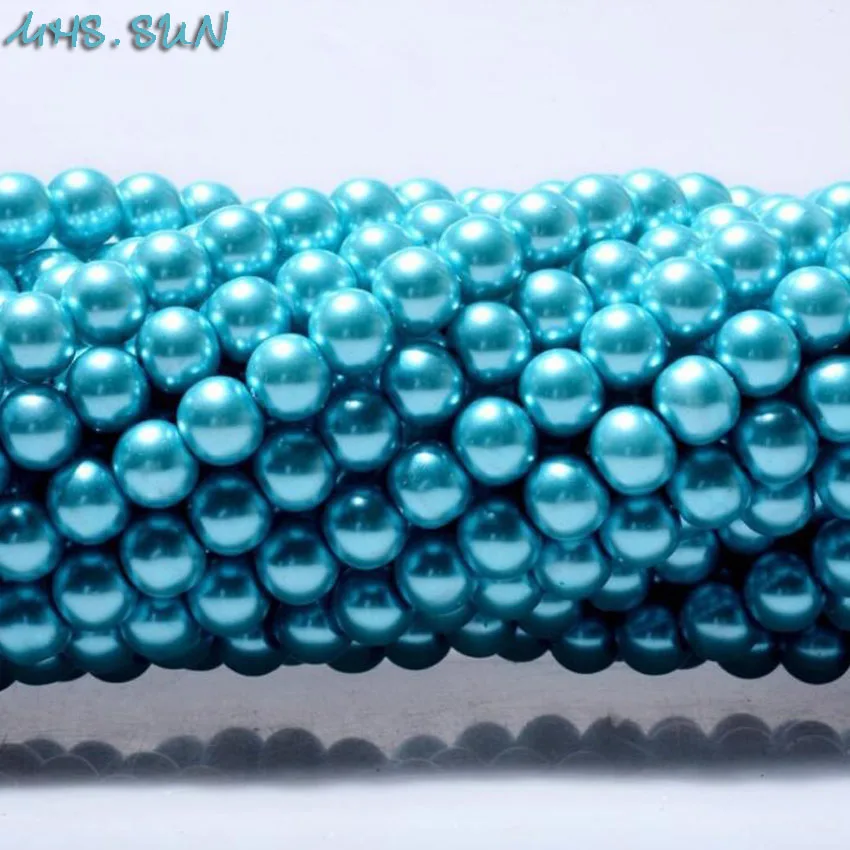MHS.SUN Loose Fake Pearls 3MM-16MM Aquamarine Blue Glass Imitation Round DIY Spacer Beads For Garment/Jewelry Decoration | Дом и сад