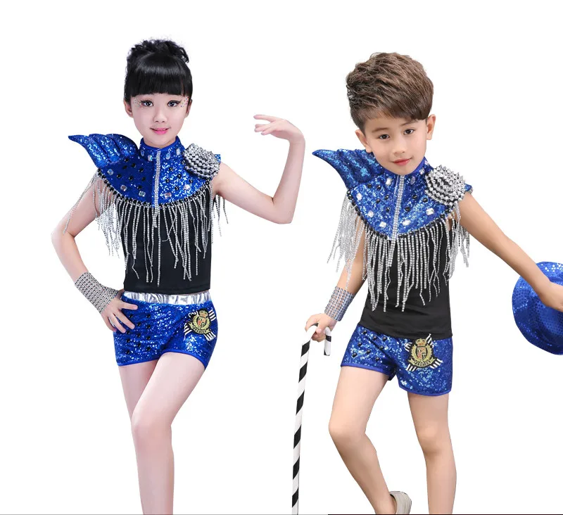 Детские джазовые танцевальные костюмы для мальчиков и девочек платье с