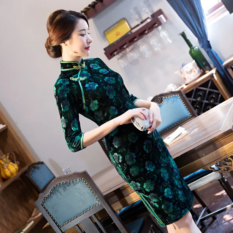 Модные женские туфли 'размеры s и m ini Cheongsam Весна новое поступление китайский Стиль велюр элегантное платье Qipao Vestidos Размеры s m L XL XXL XXXL 4XL