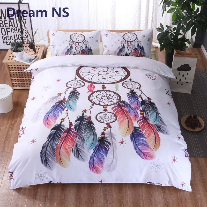 

AHSNME Wind Chime Bedding Set Colorful Feather Comforter Cover Indian Mandala Bedspread Tribal Bed Set Queen King