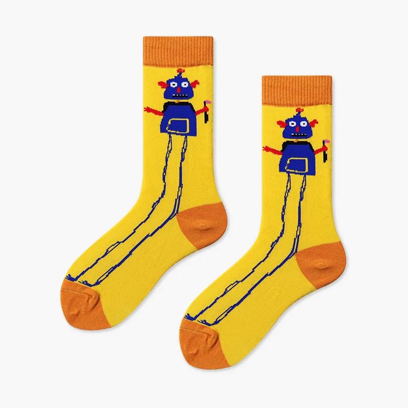 [EIOISAPRA] уличные носки в стиле хип-хоп с роботом креативные забавные жаккардовые