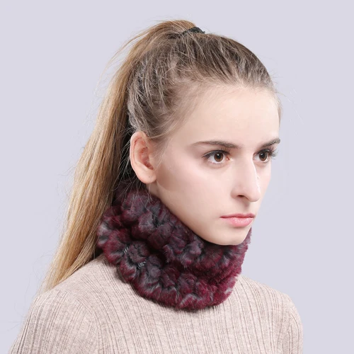 color 49 Women Real Fur Handmade Stretch Fur Scarf Knit Genuine Rex Rabbit Fur Headbands Girls Natural Fur Ring Cowl Snood Scarves Winter - Color: color 49
