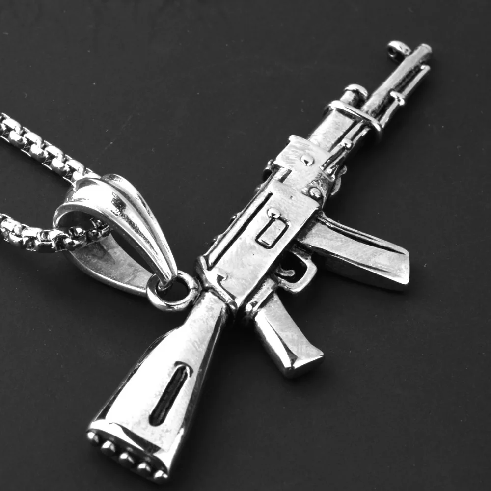 Изысканный серебристый цвет AK47 кулон в виде пистолета колье яркое ювелирное