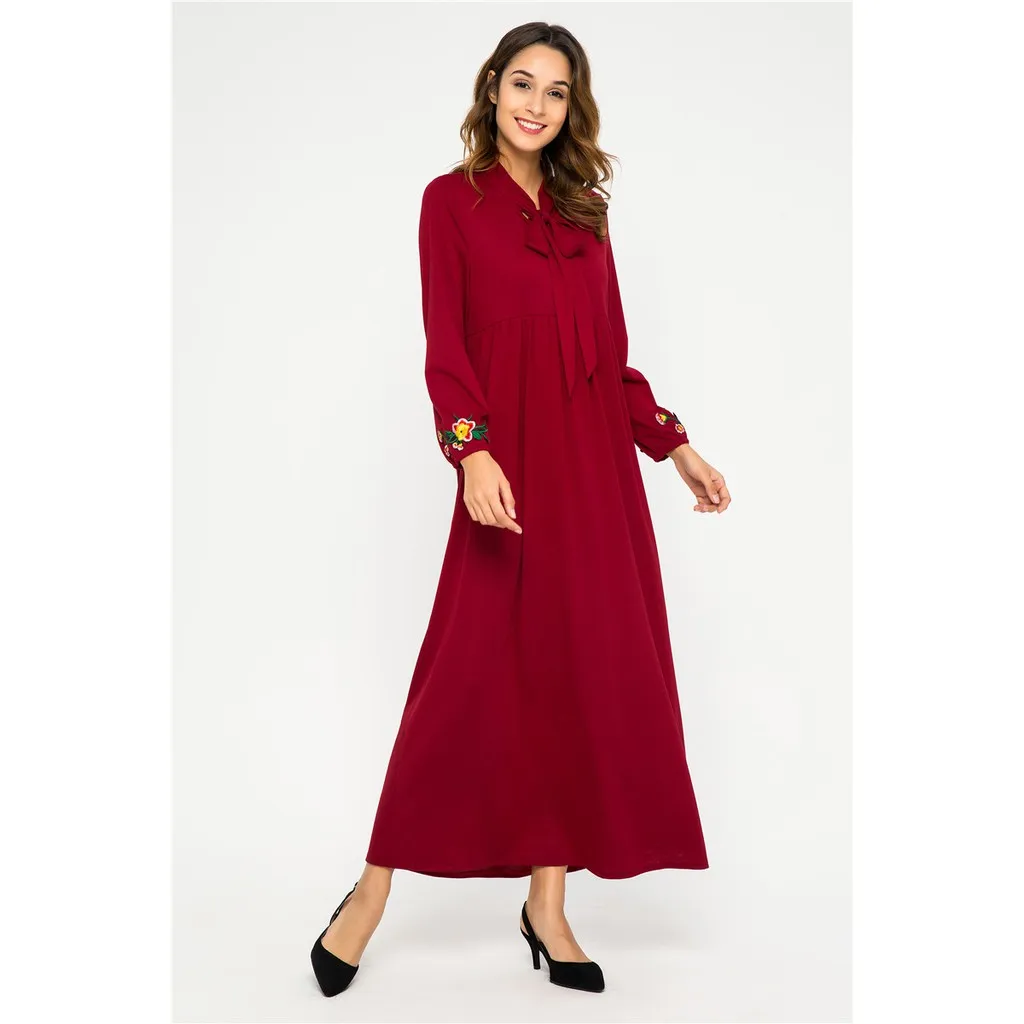 2019 M xxl мусульманская Мода mAh Jubah Кружева Вышивка Красный Moslem женское длинное Макси