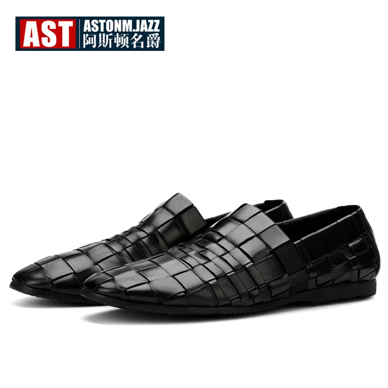 High End Men Hand-made Woven Leather Shoes Summer Slip On Soft Genuine Loafers Big Size 6- 12 | Обувь