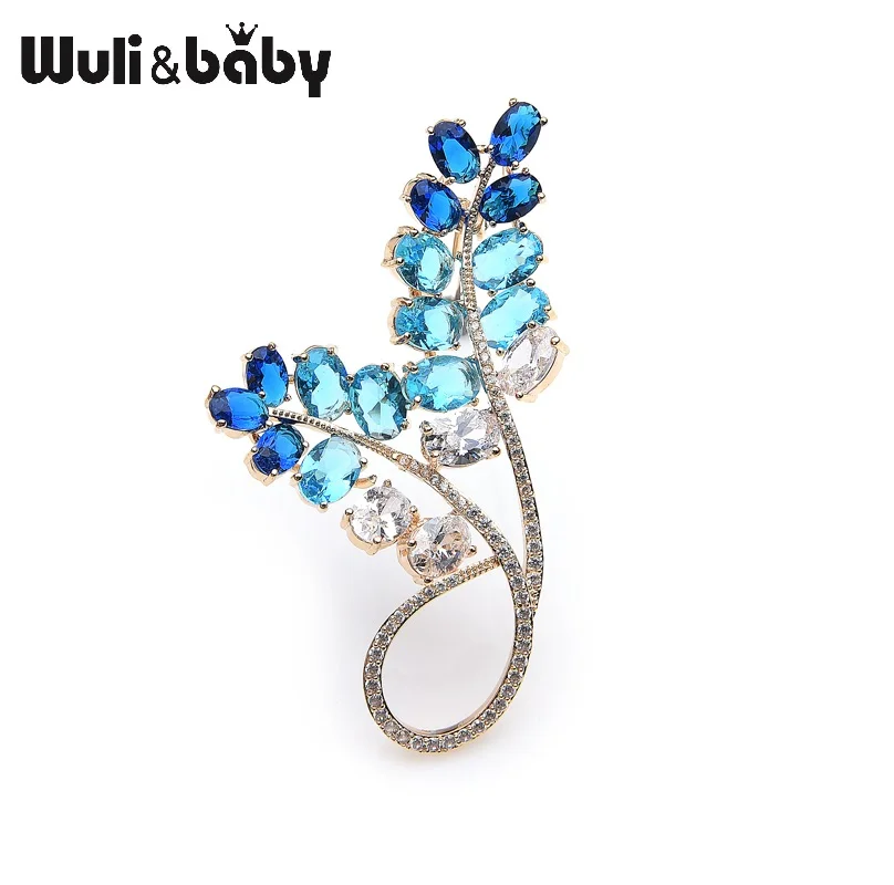 Wuli &amp baby Роскошные синие кристаллы листья цветы Свадебный банкет Броши для