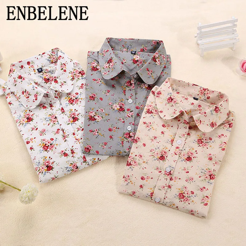 Осенние женские хлопковые рубашки с цветочным принтом для женщин топы длинными