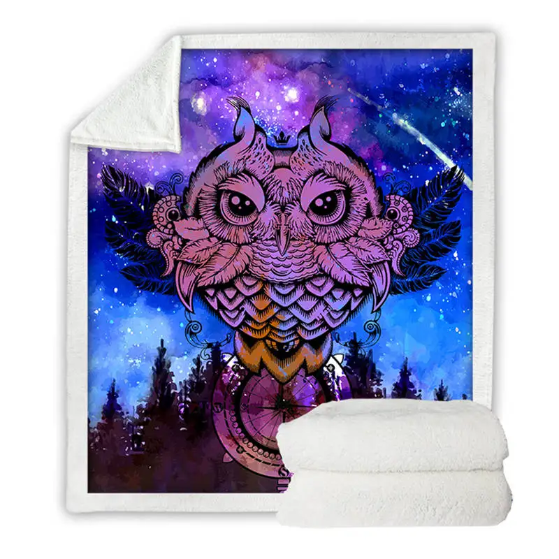 Owl 001 BeddingOutlet пушистое одеяло с совами, красочное пушистое одеяло с птицами, шерпа, акварельные постельные принадлежности, Галактическое одеяло s для кроватей 150x200 см - Цвет: Owl 001
