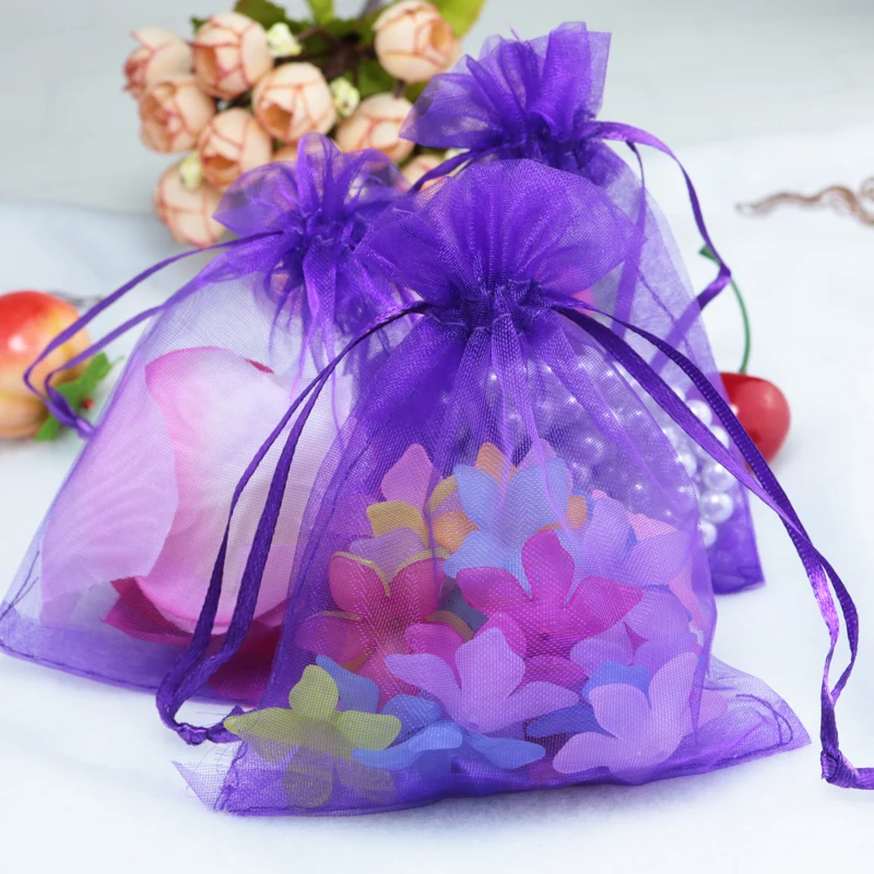 

Оптовая продажа 100 шт./лот фиолетовые маленькие сумочки из органзы 9x12 см сумочки для свадебных подарков и ювелирных украшений