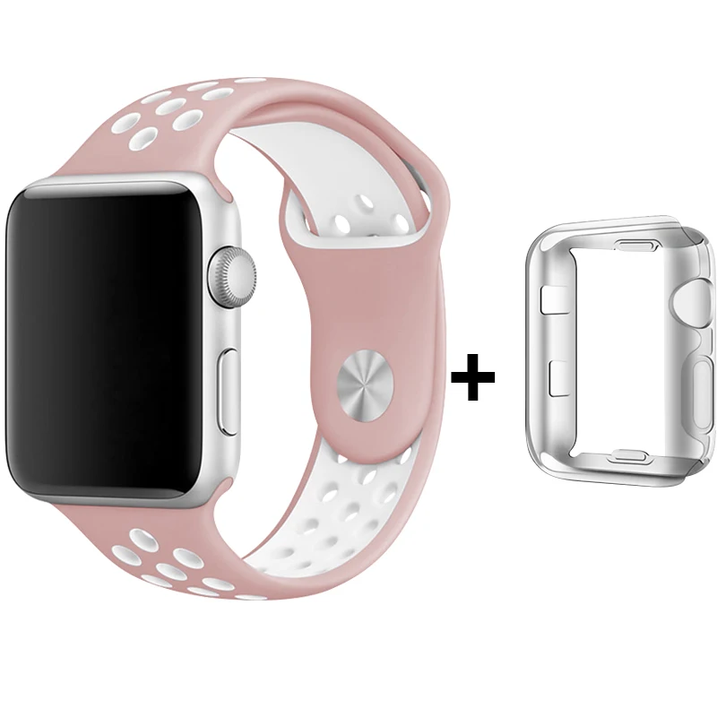Черный/Вольт ремешок для часов для спортивного ремешка Nike 44 мм 40 мм Apple Watch 4 силиконовый браслет 42 мм 38 мм для Iphone Watch 2+ чехол - Band Color: Pink with white