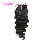 Luvin, 18, 20 дюймов, бразильские швейцарские кружевные волосы, свободная волна воды, 4x4, человеческие волосы, отбеленные узлы, закрытие, предварительно выщипанные