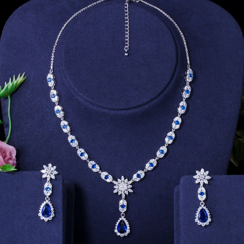 BeaQueen Красивый Красный кубический цирконий цветок и Капля воды Свадебные