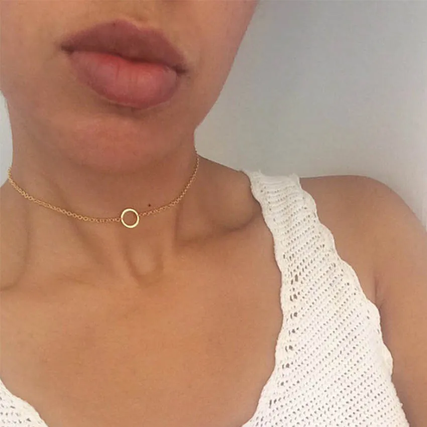 

2017 New Simple Women circle Gold Chain Choker Necklace chocker Jewelry collana Bijoux Femme Joyas mujer Collier ras du cou