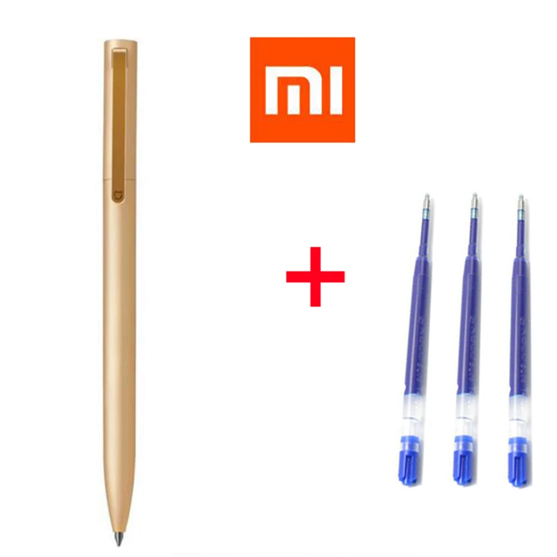 [ 1 metal pen + 3 blue ink ] Original Xiaomi mijia gold with refill | Канцтовары для офиса и дома