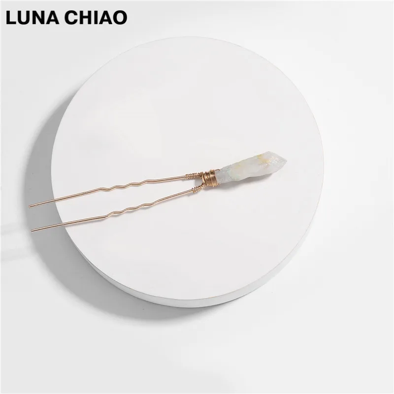 LUNA CHIAO, модные аксессуары для волос, натуральный кварцевый камень, Ювелирное Украшение, шпильки для волос, модные женские палочки для волос