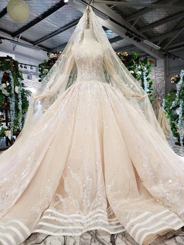 Королевское свадебное платье цвета шампанского с длинными рукавами Vestido De Noiva