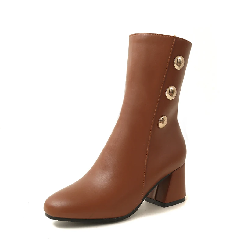 JK Thick High Heels Women Ankle Boots Round Toe Zip Footwear Rivet Female Boot Shoes Woman Winter 2018 Plus Size 46 | Обувь