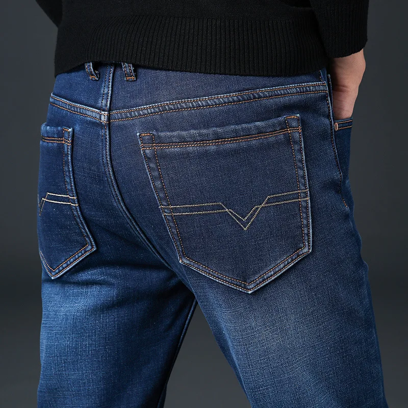 2018 новые модные зимние джинсы мужские черные цвета прямые эластичные толстые