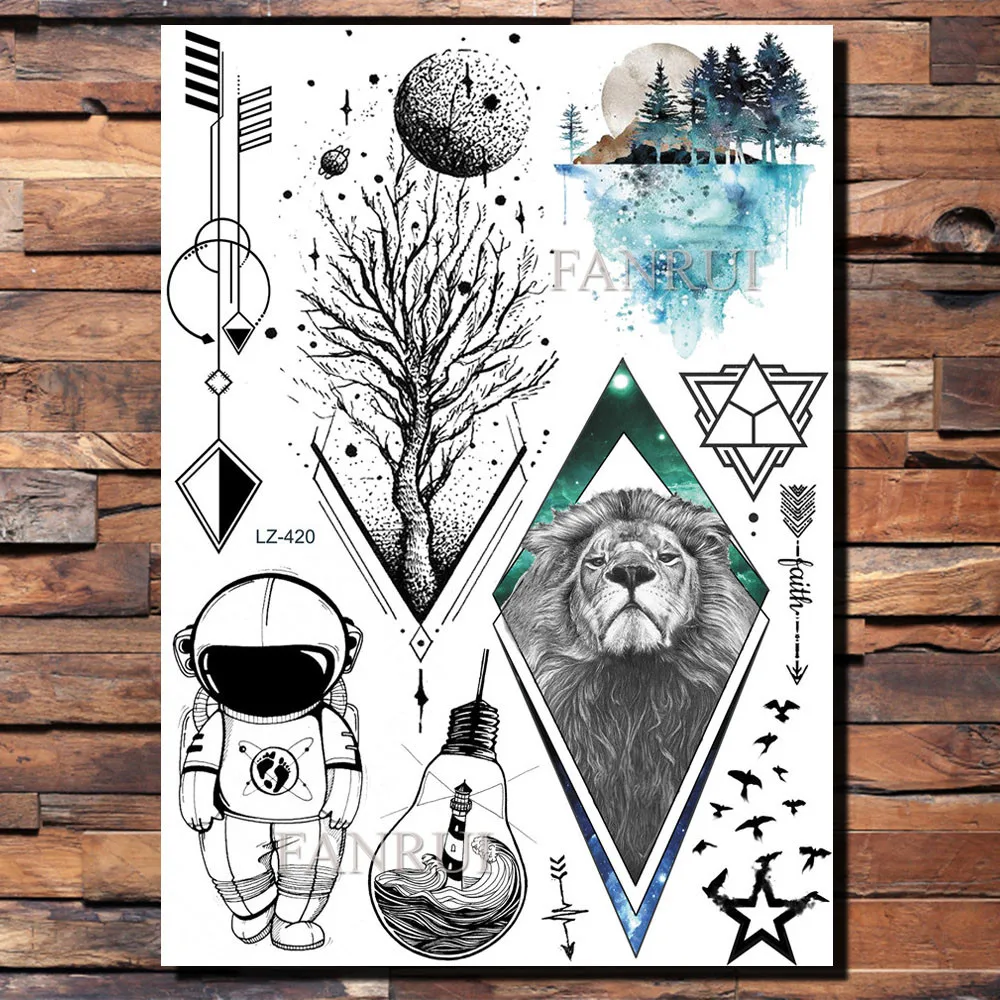 Большие фальшивые татуировки Star Planet Tree для мужчин и женщин Детские Временные