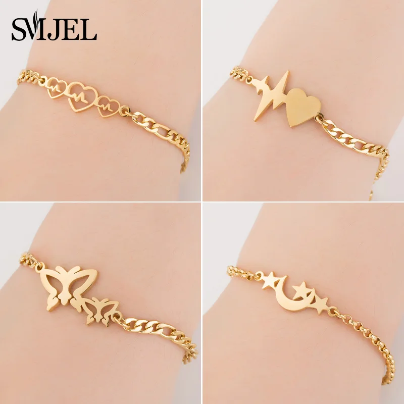 Женские и детские браслеты SMJEL из нержавеющей стали с сердечками золотистого