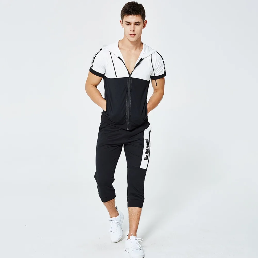 Europe Size Sporting Mens 2pcs Summer Men Shorts Set Top And Tracksuit For Short Hoodie Tshirt Suit | Мужская одежда