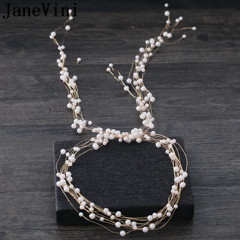 JaneVini Wedding Hair Accessories Simulated Pearl Haedbands for Bride Crown Women Hairband Ornaments haar accessoires bruid | Украшения и