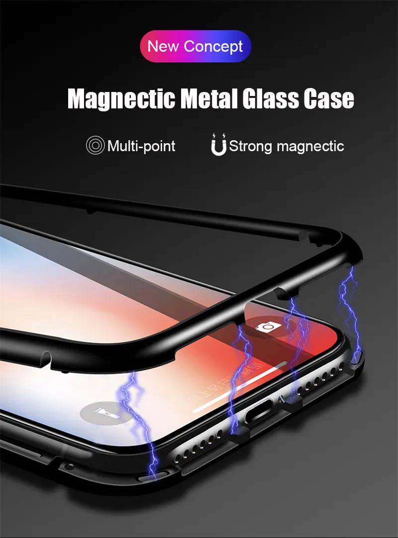 Чехол из прозрачного закаленного стекла с магнитной адсорбцией для Apple iPhone X XS Max XR