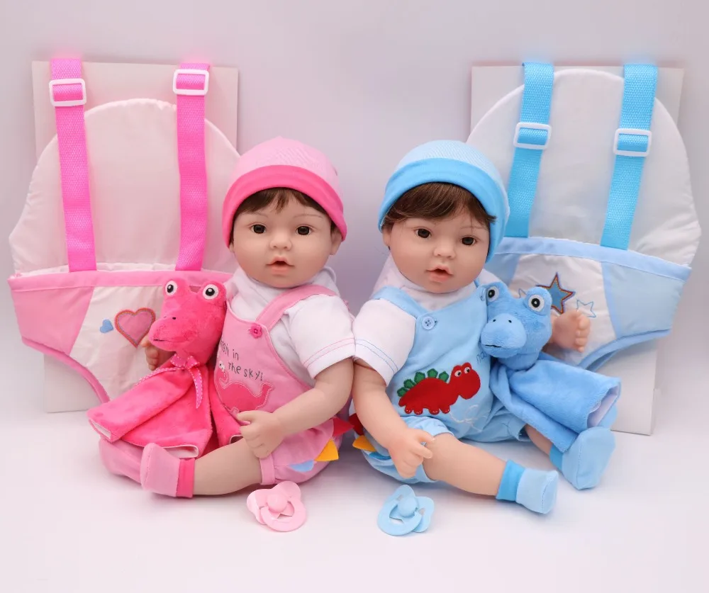 40 см силиконовая кукла реборн игрушка винил bebe alive Близнецы синий/розовый переноска слинг bonecas Реалистичная игрушка ребенок подарок на день рождения