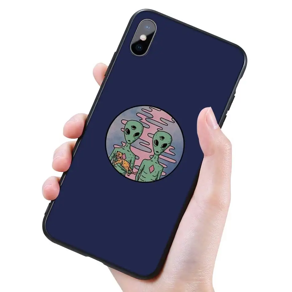 Силиконовый черный чехол для iPhone 11 Pro XR X XS MAX 7 8 6 6S Plus 5 5S SE 5C 7Plus 8Plus телефон Alien Believe UFO ET cute