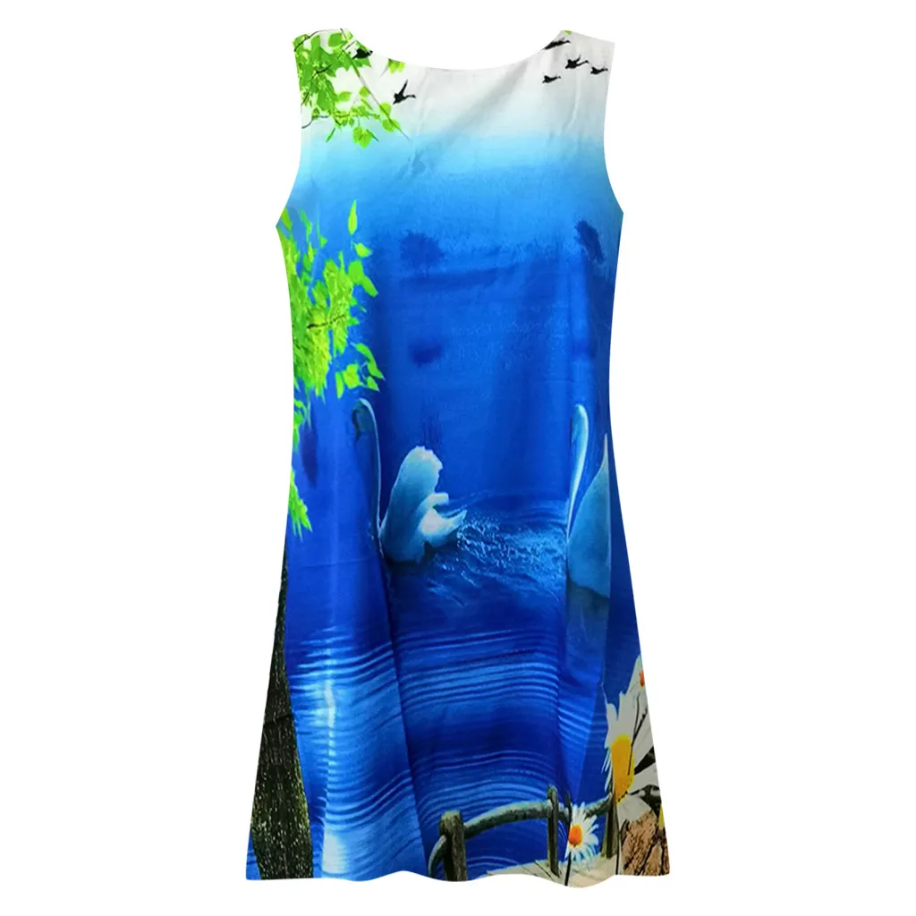 Для женщин 2019 Винтаж богемное летнее платье без рукавов с принтом короткое