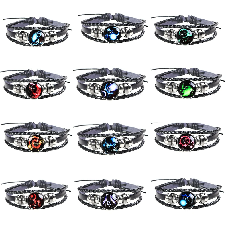 Мужской браслет зодиака с 12 созвездиями ручной работы светящийся в темноте