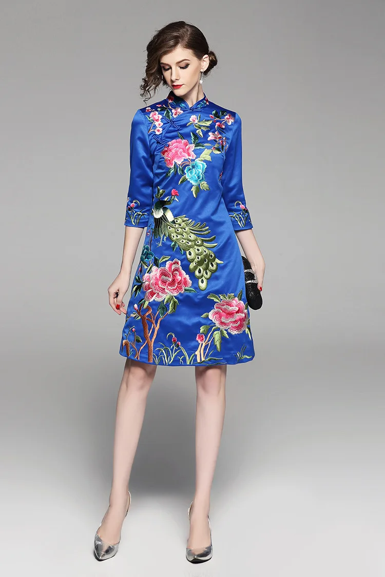 Элегантное женское платье Cheongsam с цветочной вышивкой, весеннее приталенное женское платье высокого качества с воротником-стойкой в китайском стиле