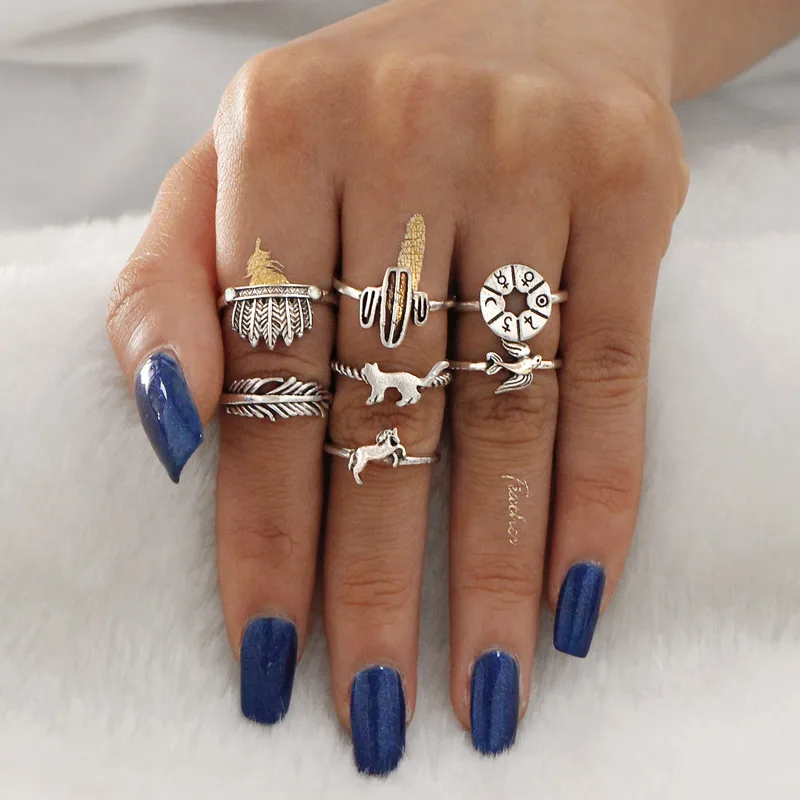 13 шт./компл. винтажный тибетский серебряный набор колец для женщин большие кольца