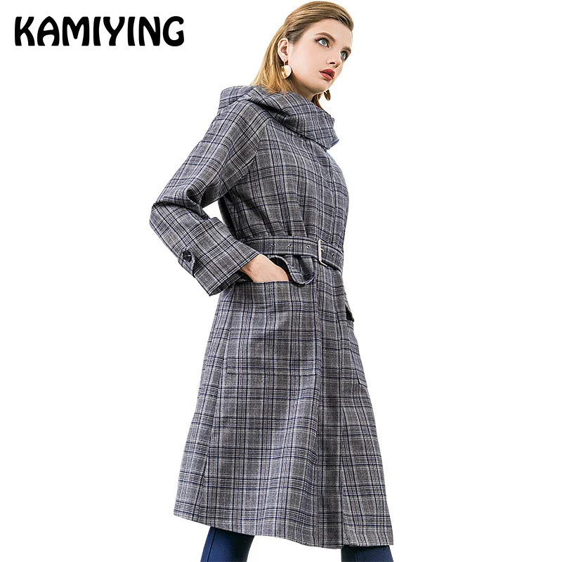 KAMIYING/стильное серое и синее пальто средней длины в клетку Новинка 2018 года зимняя