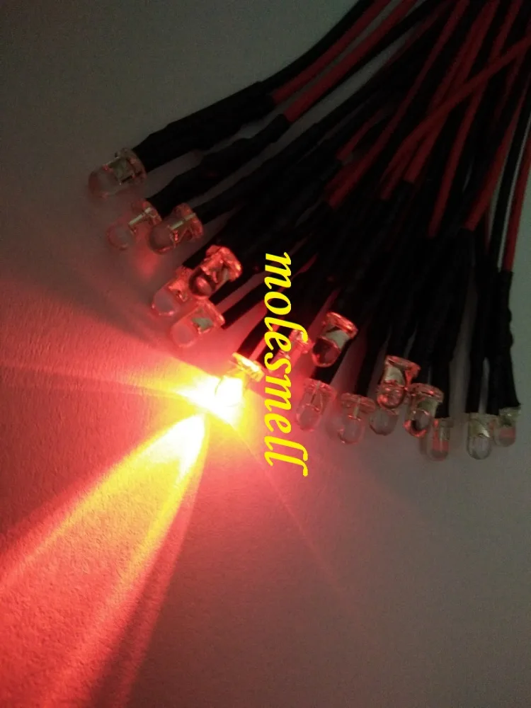 1000pcs 3mm 5v Red water clear round LED Lamp Light Set Pre-Wired 3mm red 5V DC Wired