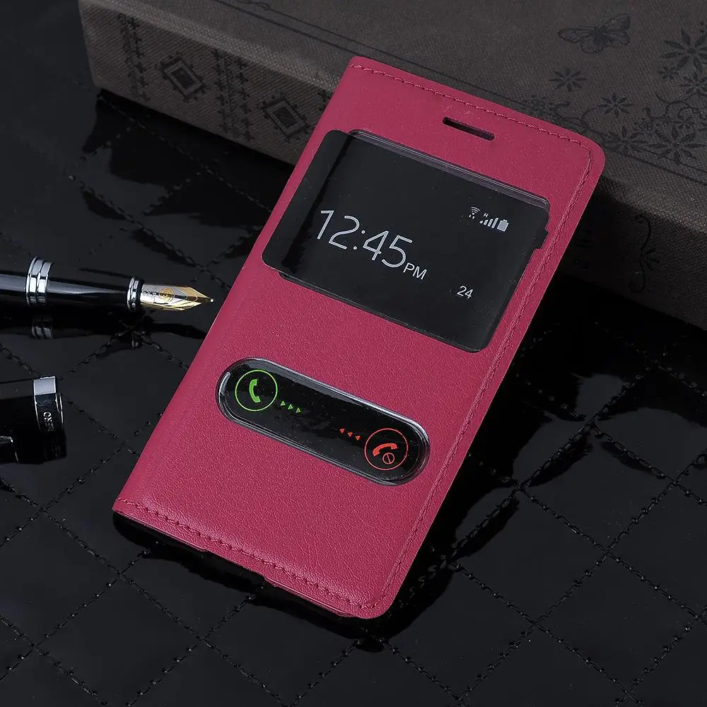 Оригинальный откидной кожаный чехол для телефона с двойным окошком Samsung Galaxy S3 Mini